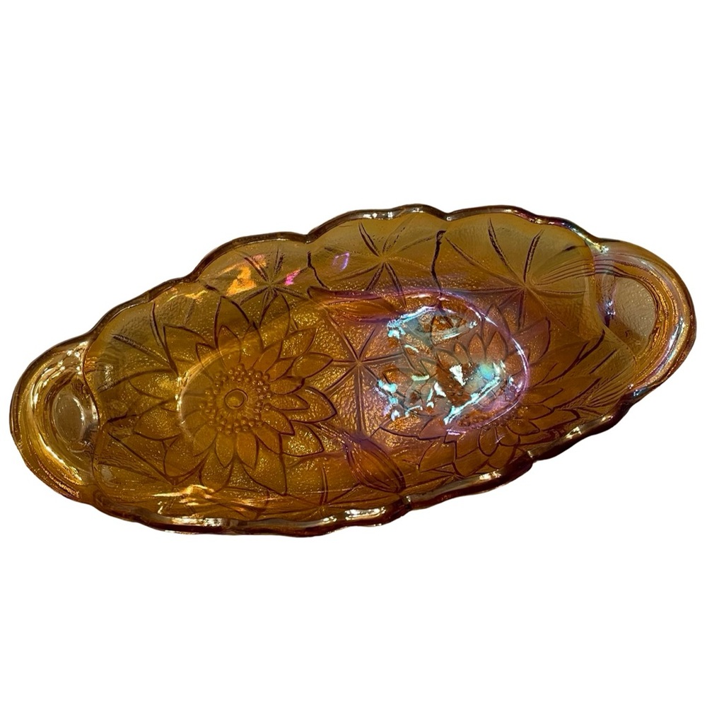 Vintage Indiana Glass Amber Carnival Glass Dish – Lily Ponds Pattern